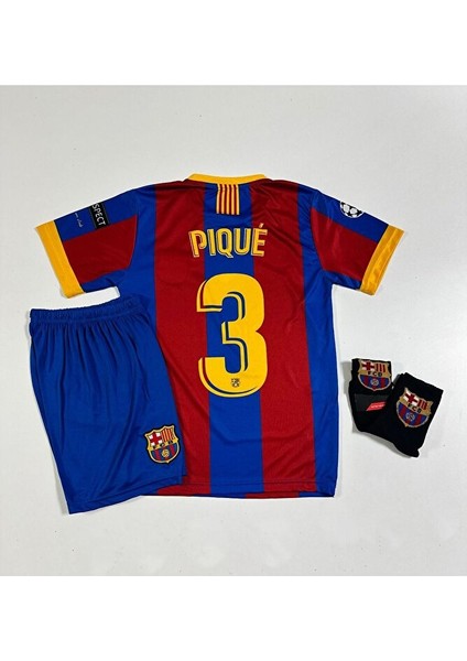 F.c B.a.r.c.e.l.o.n.a 2011 Sampiyonlar Ligi Finali Gerard Pique Nostalji Çocuk Forması (Armalı Set)