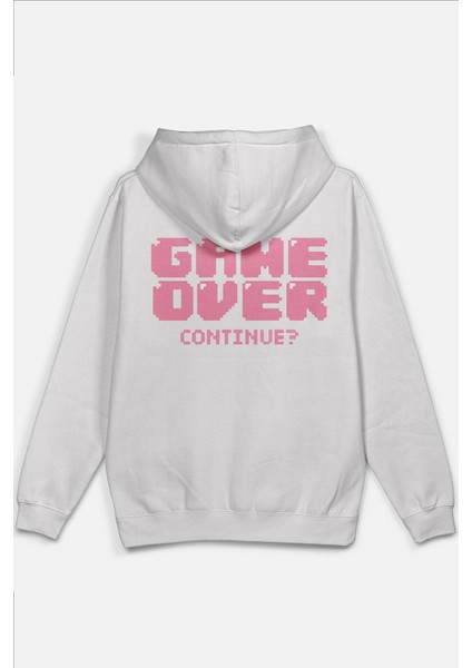 Game Over Sırt Baskılı Kapüşonlu Oversize Sweatshirt Ekru Hoodie H1199