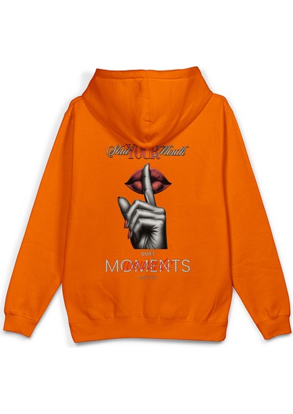 Shut Your Mouth Sırt Baskılı Kapüşonlu Oversize Sweatshirt Turuncu Hoodie H1194