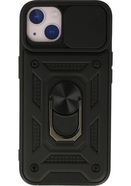 Newface iPhone 15 Kılıf Pars Lens Yüzüklü Silikon - Siyah