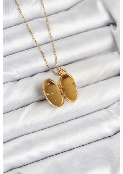 316L Çelik Zincir Gold Renk Kapaklı Açılabilir Model Kadın Kolye - Lisinya modelleri