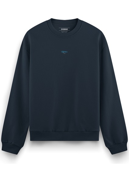 Gece Mavisi Oversize Night Flowers Sırt Baskılı Yazılı Sweatshirt Oversize S1204 fiyatları