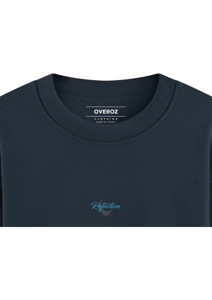 Gece Mavisi Oversize Night Flowers Sırt Baskılı Yazılı Sweatshirt Oversize S1204 fırsatları