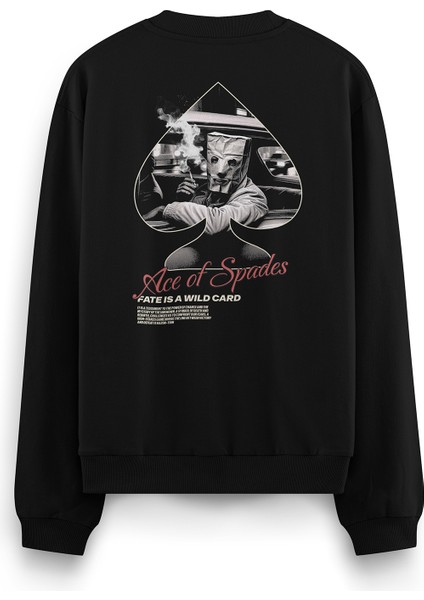 Ace Of Spades Maça Ası Sırt Baskılı Siyah Oversize Sweatshirt S1225