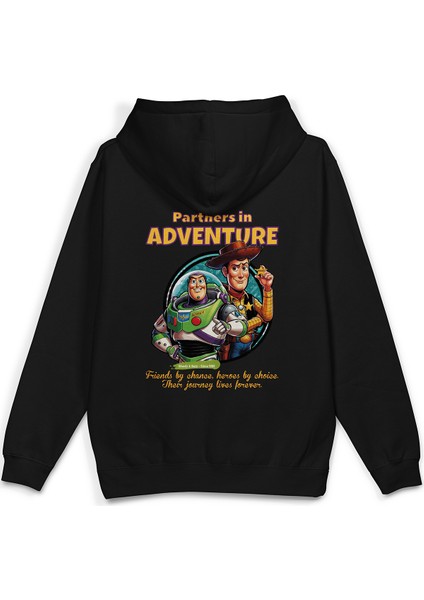 Toy Story Sırt Baskılı Kapüşonlu Oversize Sweatshirt Siyah Hoodie H1391