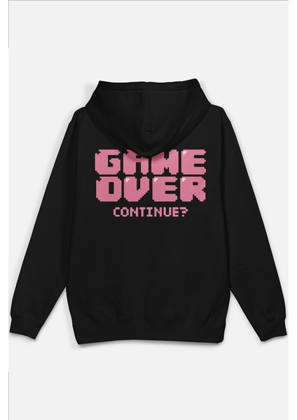 Game Over Sırt Baskılı Kapüşonlu Oversize Sweatshirt Siyah Hoodie H1199
