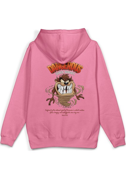 Tazmanian Devil Tazmanya Canavarı Sırt Baskılı Kapüşonlu Oversize Sweatshirt Pembe Hoodie H1392