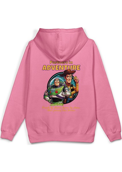 Toy Story Sırt Baskılı Kapüşonlu Oversize Sweatshirt Pembe Hoodie H1391