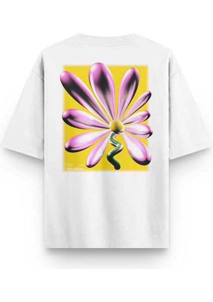Beyaz Oversize Tshirt Make Sure Çiçek Baskılı Oversize Yazılı Unisex Tişört 1239