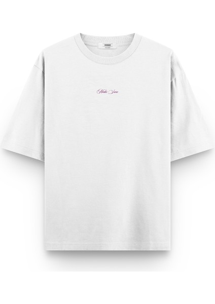 Beyaz Oversize Tshirt Make Sure Çiçek Baskılı Oversize Yazılı Unisex Tişört 1239 fiyatları