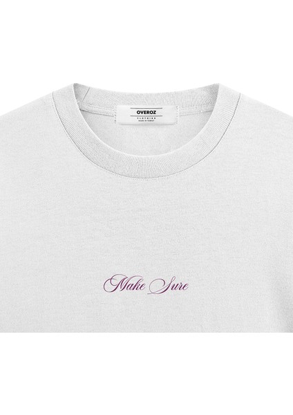 Beyaz Oversize Tshirt Make Sure Çiçek Baskılı Oversize Yazılı Unisex Tişört 1239 fırsatları