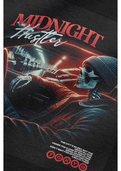 Siyah Oversize Tshirt Midnight Skull Sırt Baskılı Oversize Yazılı Unisex Tişört 1255 indirimleri