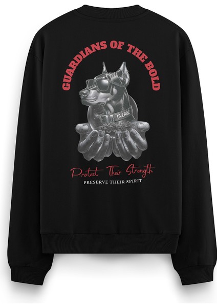 Doberman Sırt Baskılı Siyah Oversize Köpekli Sweatshirt S1193