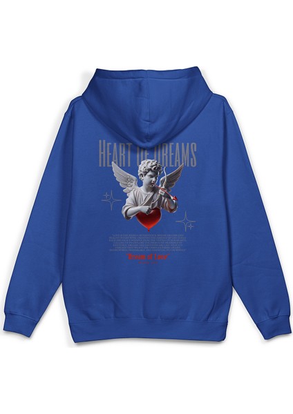 Melek Heart Of Dreams Sırt Baskılı Kapüşonlu Oversize Sweatshirt Mavi Hoodie H1195