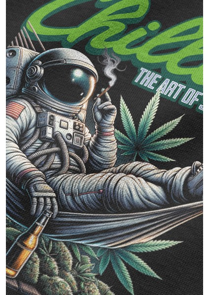 Chilling Takılan Astronot Sırt Baskılı Siyah Oversize Sweatshirt S1223 indirimleri