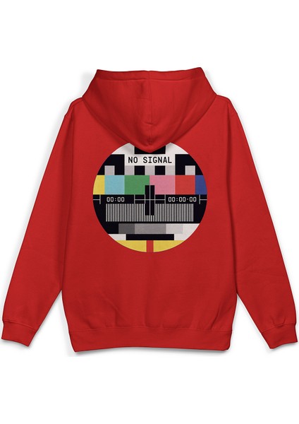 No Signal Sırt Baskılı Kapüşonlu Oversize Sweatshirt Kırmızı Hoodie H1396