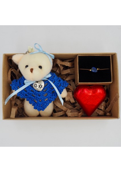 Sevdiğinize Özel Ayıcık Anahtarlık ve Doğal Lapis Taşlı Bileklik Hediye Seti