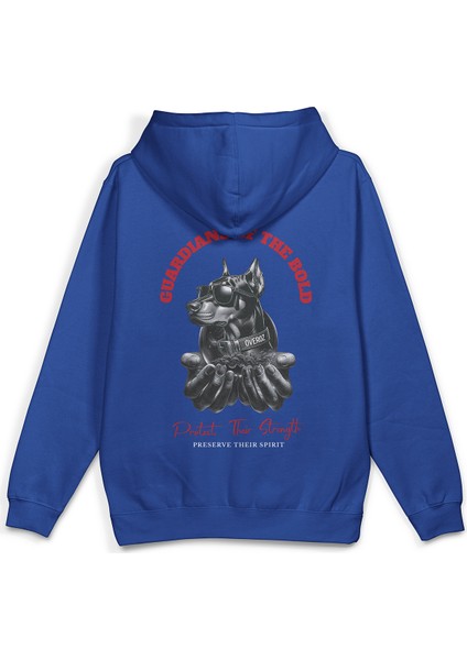 Doberman Sırt Baskılı Kapüşonlu Oversize Sweatshirt Köpekli Mavi Hoodie H1193