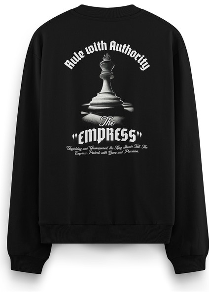 Empress Satranç Sırt Baskılı Siyah Oversize Sweatshirt S1196
