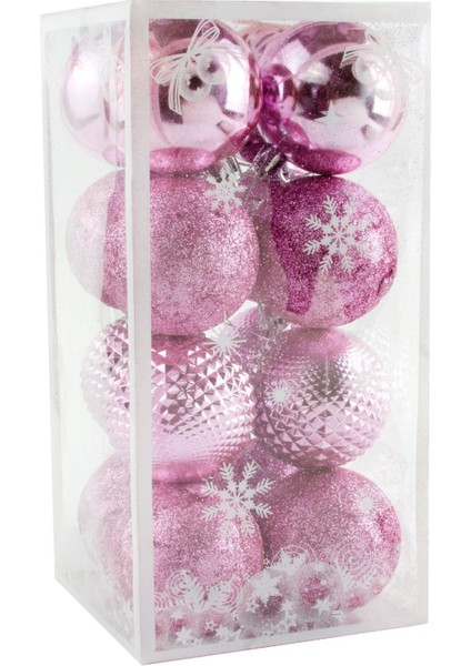 16 Adet Lüks Pembe Renkli Cici Top Yılbaşı Ağaç Süsü