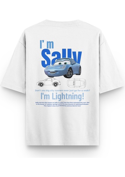 Beyaz Oversize Tshirt Mcqueen Sally Sırt Baskılı T-Shirt Oversize Yazılı Unisex Tişört 1228