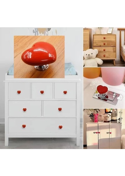 2 Adet Kırmızı Renk Yapışkanlı Kalp Model Sifon, Dolap ve Çekmece Kulbu