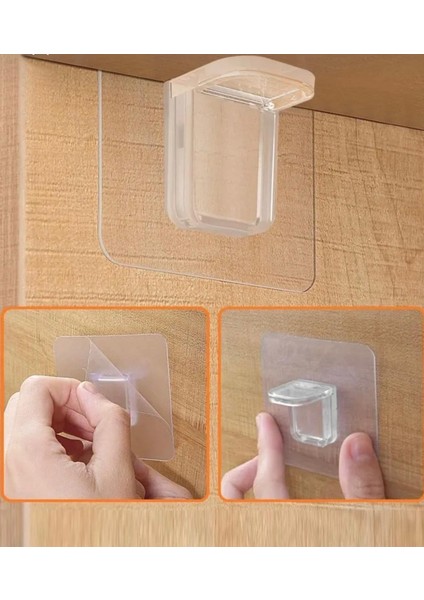 4'lü Yapışkanlı Şeffaf Raf Tutucu Aparat Raf Sabitleyici Askı