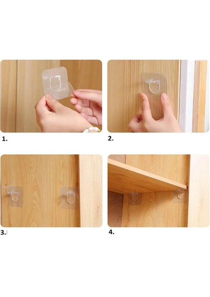 4'lü Yapışkanlı Şeffaf Raf Tutucu Aparat Raf Sabitleyici Askı indirimleri