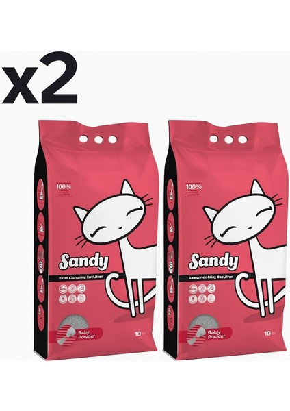 Bebek Pudrası Kokulu 10 kg Bentonit Kedi Kumu 2'li