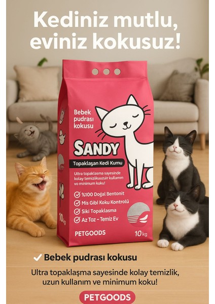 Bebek Pudrası Kokulu 10 kg Bentonit Kedi Kumu 2'li modelleri