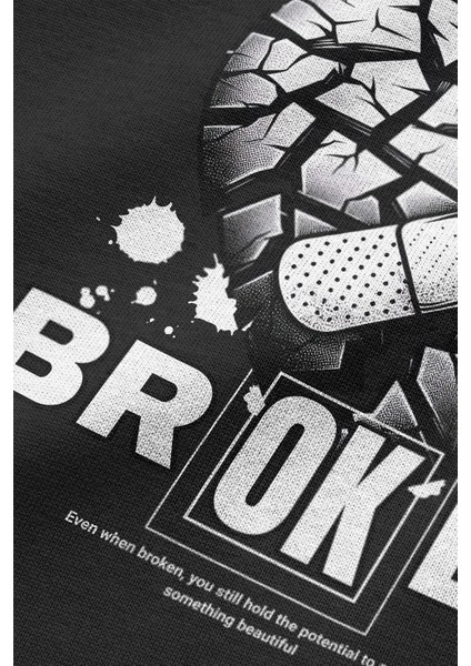 Broken Heart Kırık Kalp Sırt Baskılı Siyah Oversize Sweatshirt S1224 indirimleri