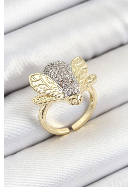 Pirinç Zirkon Taşlı Arı Model Gümüş ve Gold Renk Kadın Yüzük - Lisinya
