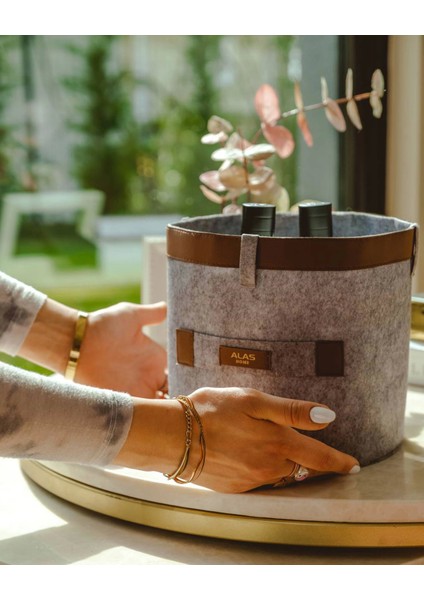 Deri Şeritli Yuvarlak Çok Amaçlı Düzenleyici Organizer Kutu Keçe Sepet (Maxi) 03815 ( Lisinya ) modelleri