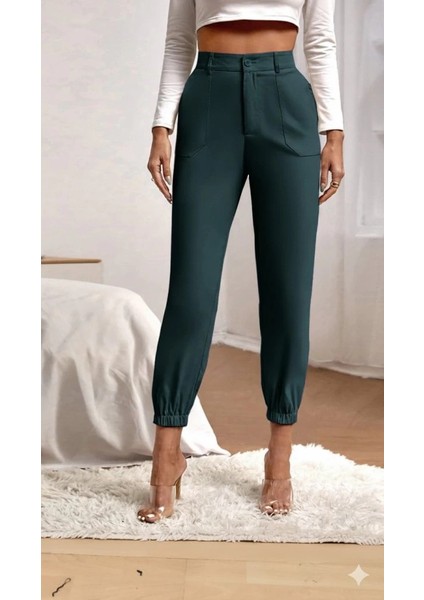 Mdb Kadın Yüksek Bel Cepli Paçası Lastikli Ithal Krep Pantolon