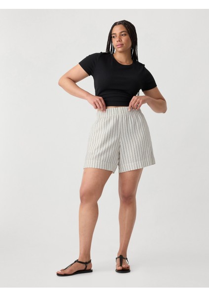 Kadın Kırık Beyaz 6'' Keten Karışımlı Pull-On Şort