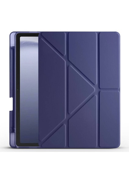 Galaxy Tab A9 Kılıf Uyumlu Aden Tri Folding Kalem Bölmeli Standlı Kılıf-Lacivert