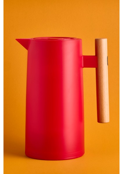 Begonia Nordic Bambu Saplı Cam Vakumlu Termos 1000 ml Kırmızı