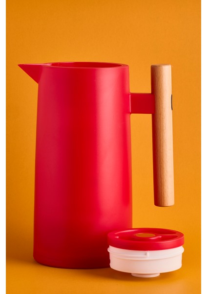 Begonia Nordic Bambu Saplı Cam Vakumlu Termos 1000 ml Kırmızı modelleri