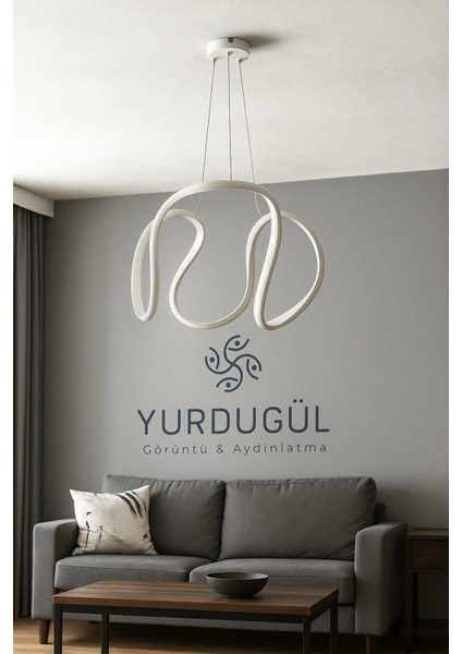 Modern Yağmur Model LED Avize Beyaz Kasa 3 Renk Işık Seçenekli Dekoratif Tasarım