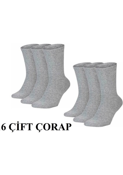 6 Çift Spor Çorap Gri Uzun Havlu Taban Terletmez 40-44 Beden
