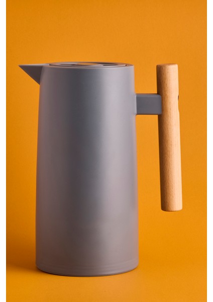 Begonia Nordic Bambu Saplı Cam Vakumlu Termos 1000 ml Gri