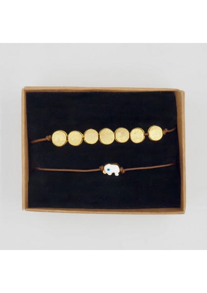 Yassı Yuvarlak Boncuk Bileklik ve Filli Bileklik Hediye Seti