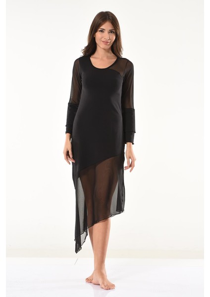 Transparan Detaylı Uzun Elbise 958