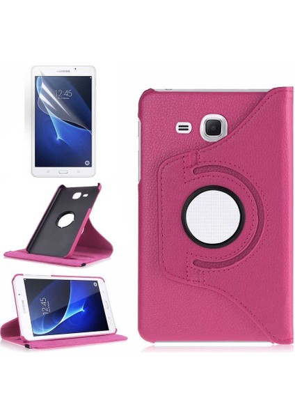 Galaxy Tab 4 T280 Uyumlu Aden Dönebilen Standlı Kılıf-Pembe Koyu
