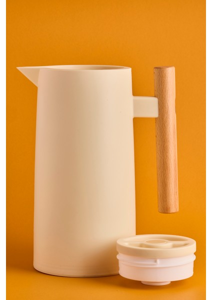 Begonia Nordic Bambu Saplı Cam Vakumlu Termos 1000 ml Krem modelleri