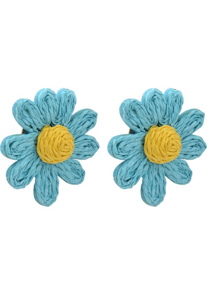 Çiçek Desenli Mavi Hasır Küpe