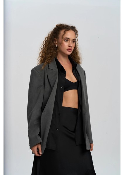 Mai, Collection Catroux Gömlek Yaka Detaylı Füme Blazer Ceket ABMAİ0807