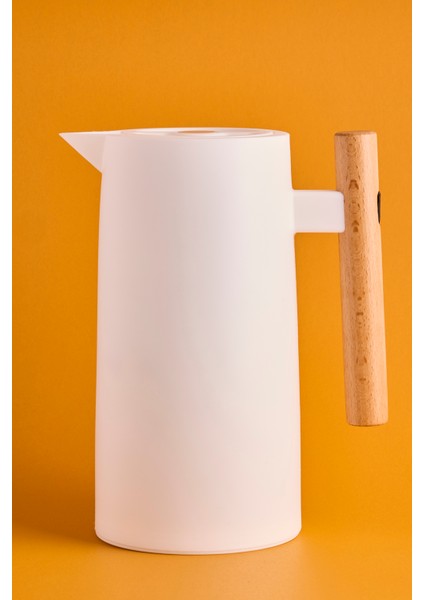 Begonia Nordic Bambu Saplı Cam Vakumlu Termos 1000 ml Beyaz