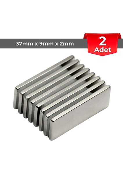 [2 Adet] Neodyum Mıknatıs Boy: 37MM En: 9mm Kalınlık: 2mm [37X9X2] Ndfeb Güçlü Mıknatıs [N180]
