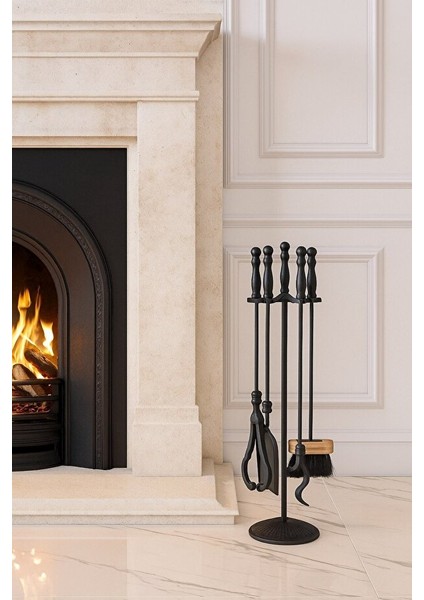 Şömine Döküm Maşa Kürek Takımı Seti Siyah